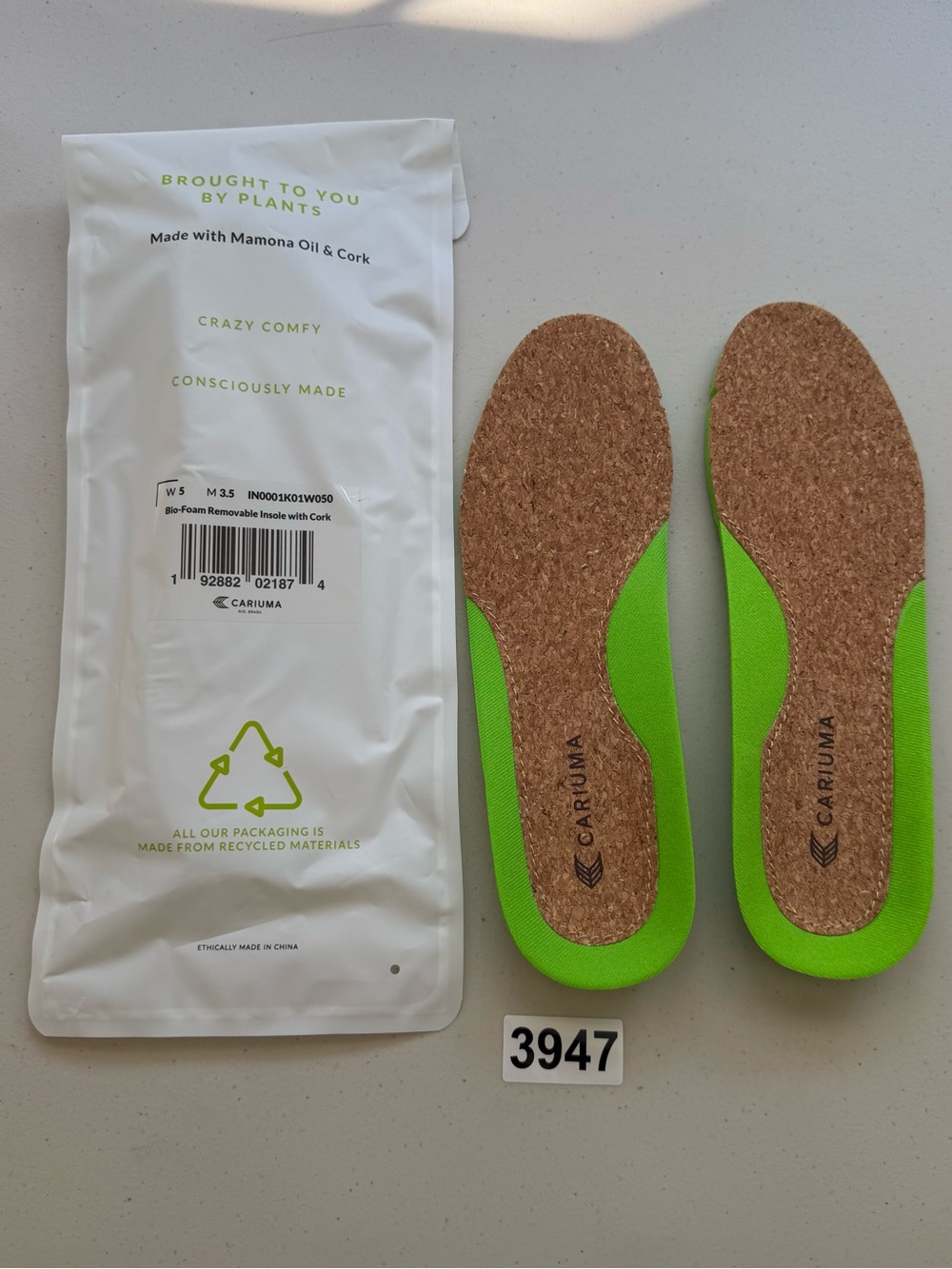 Cariuma Insoles Mamona Oil Cork Bio-Foam Removable Comfy New Size M 3.5 W 5
